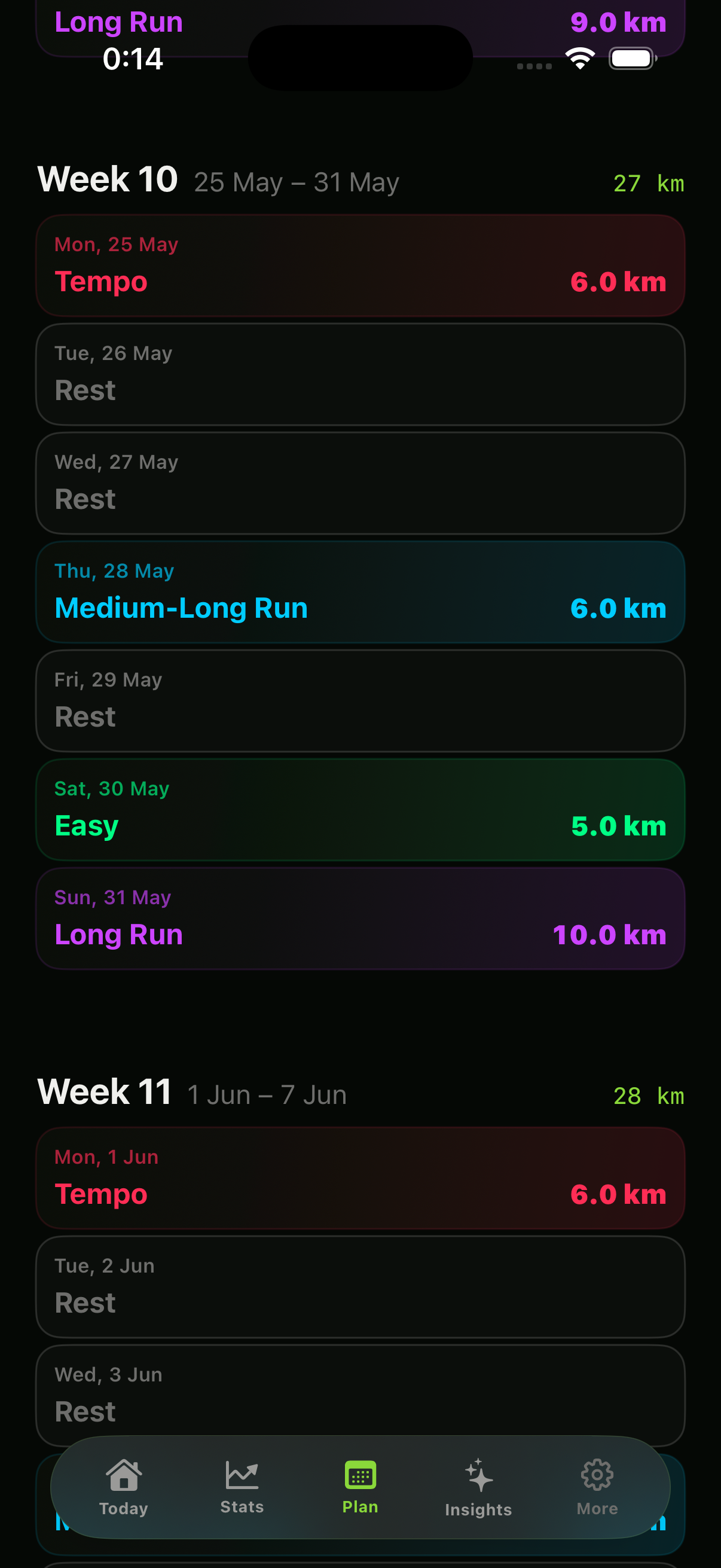 Smart Runner Training Plan showing adaptive weekly schedule